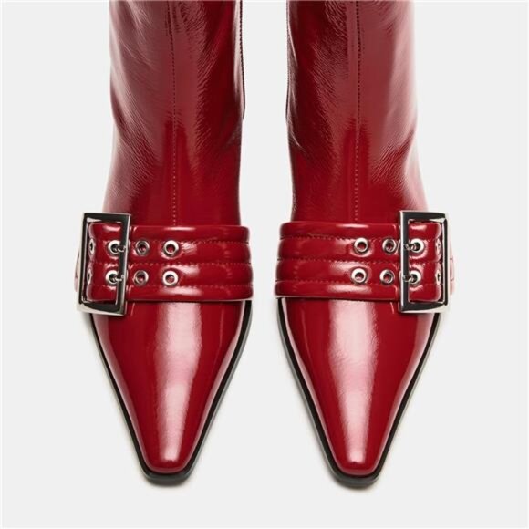 Women Booties Buckle Ankle Boots Kitten Low Heel Eyelet Booties Sexy - Picture 6 of 7